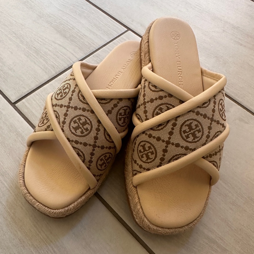 Tory Burch T Monogram Cross Espadrille Slide